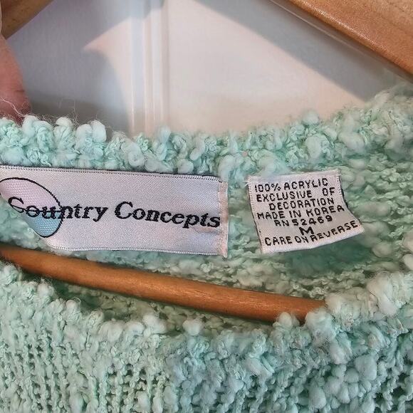 Vintage Floral Sweater Womens Medium Pastel Blue 80s Glam Rock Retro Cottage - Picture 9 of 11